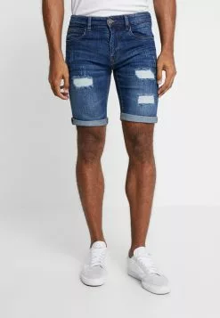 INDICODE JEANS KADEN HOLES - Short En Jean - Medium Indigo