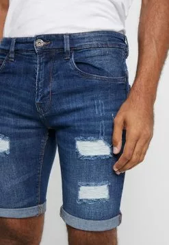 INDICODE JEANS KADEN HOLES - Short En Jean - Medium Indigo -INDICODE JEANS Boutique 476bc98a94bc42a0b9c65967eec3a9bb