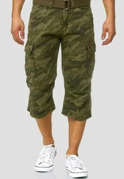 INDICODE JEANS MIT GÜRTEL NICOLAS - Short - Mottled Dark Green