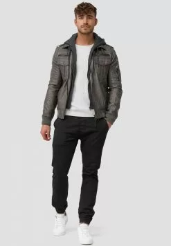 INDICODE JEANS AARON - Veste En Similicuir - Dark Grey