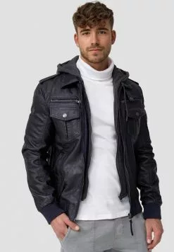 INDICODE JEANS AARON - Veste En Similicuir - Navy -INDICODE JEANS Boutique b3cfadca9a9d4a3dae2115a5c7561061