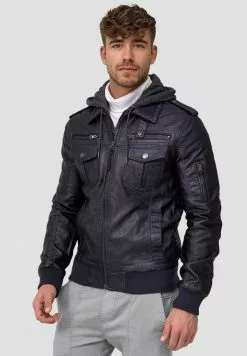 INDICODE JEANS AARON - Veste En Similicuir - Navy -INDICODE JEANS Boutique eaae10f9c6e94bffadd131ee11d92906