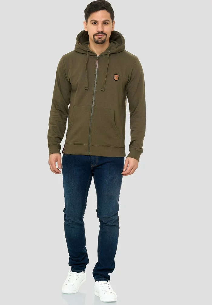 INDICODE JEANS Sweat à Capuche Zippé - Army 2 INDICODE JEANS Sweat à Capuche Zippé - Army – Image 2